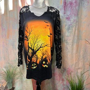 📌 Classic Fashion Halloween Shirt with Lace Shoulder Part and Sleeves